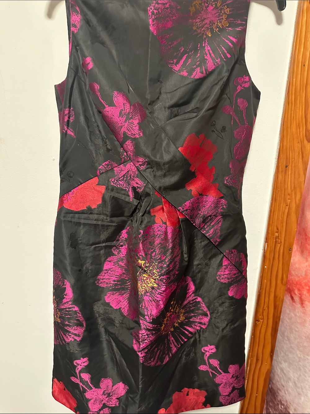 Tahari Black Mini Dress with Pink & Red Floral Print